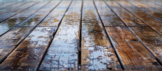 Aufkleber - A varnished plank provides a crisp reflection on the backdrop image with copy space