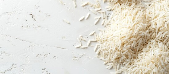 Aufkleber - High quality close up image featuring White Basmati rice against a white backdrop with ample copy space