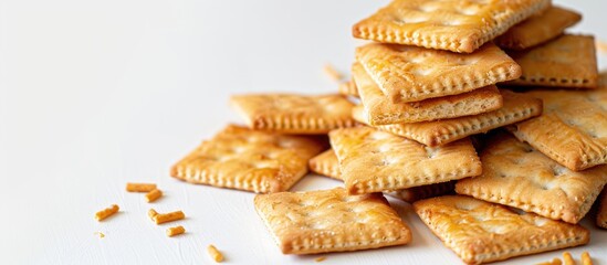 Aufkleber - A pile of crackers on a white backdrop with copy space image