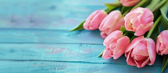 Aufkleber - Background with pink tulips copy space image