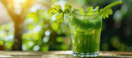 Aufkleber - Glass of refreshing celery juice with green color and copy space image