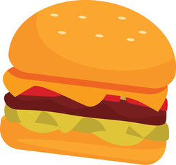 Wall Mural - Classic cheeseburger with lettuce, tomato, beef patty, and melted cheese on a sesame seed bun