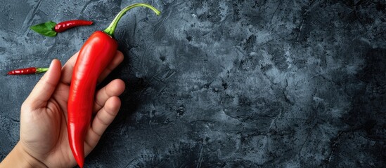 Poster - Large red chili held with copy space image