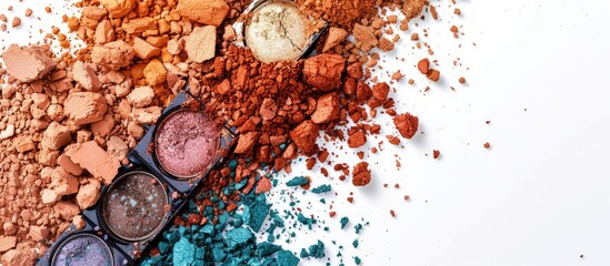 Poster - Eye shadow makeup set crushed isolated on white background with copy space image