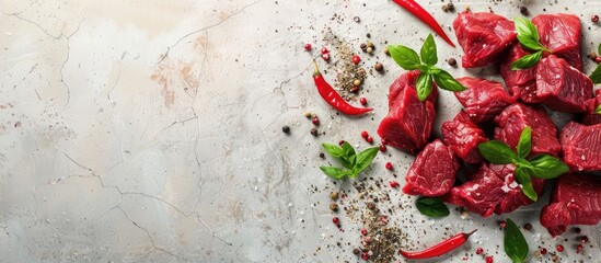 Sticker - Raw fresh beef pulp displayed on a bright backdrop ideal for protein rich keto diets A banner with space for text overlaid on the image. Creative banner. Copyspace image