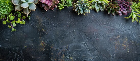 Poster - Table with a blackboard displaying succulent plants and cacti with available copy space image