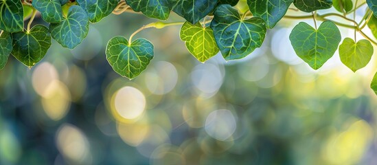Poster - Heart shaped green leaves against a serene backdrop with copy space image