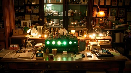 Poster - A humanoid robot stands on a workbench in a contemporary lab, surrounded by various electronic components and equipment, showcasing advancements in robotics technology