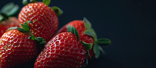 Poster - Half close up of ripe strawberries with copy space image
