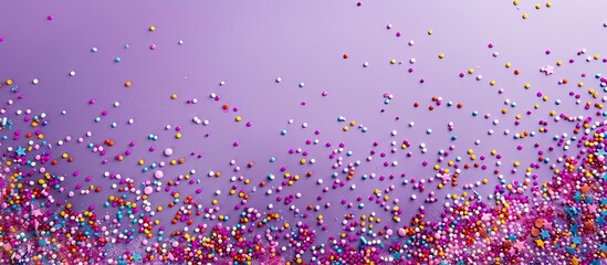 Sticker - Purple backdrop adorned with sugar sprinkle dots ideal for cakes and bakery displays with copy space image