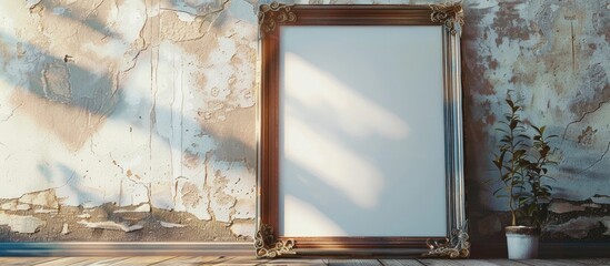 Poster - Vintage frame on a wooden floor with copy space image