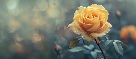 Poster - Vintage style yellow rose flower photography with copy space image
