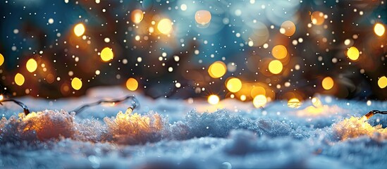 Leinwandbilder - Seasonal background with blurred lights and snow ideal for holiday cards with ample copy space image for birthday or Christmas messages
