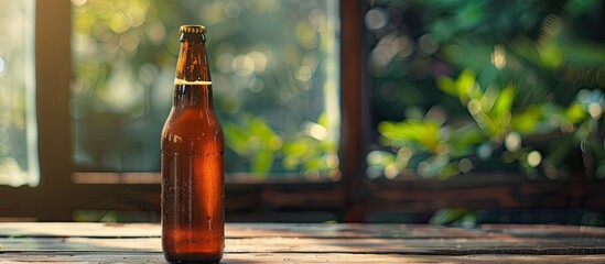 Aufkleber - One single Euro beer bottle displayed in a mockup with copy space image