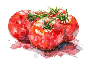 Sticker - Ripe Red Tomatoes. Vibrant Watercolor Illustration of Fresh Organic Tomatoes on White Background