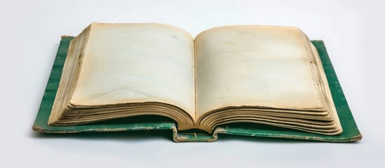 Poster - Green notebook with blank white pages against a white backdrop offers copy space image