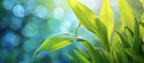 Aufkleber - Macro photograph featuring a lily leaf with a blurred background provides ample copy space image for text or graphics