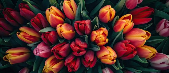 Poster - Easter themed tulips seen from above in a vibrant display with copy space image