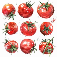 Poster - Rustic Tomato Collection. Hand Drawn Watercolor Tomatoes, Ripe and Juicy, Isolated on White Background