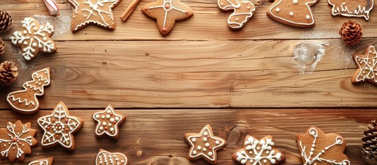 Fototapete - Rustic wooden backdrop for a holiday cookie with copy space image