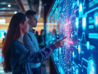 Poster - futuristic networking event with digital for efficient information sharing and