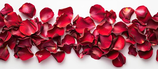 Sticker - Top view of rose petals on white background provides copy space image