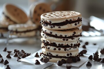 Canvas Print - Stack of Chocolate Chip Ice Cream Sandwiches with Chocolate Chips.