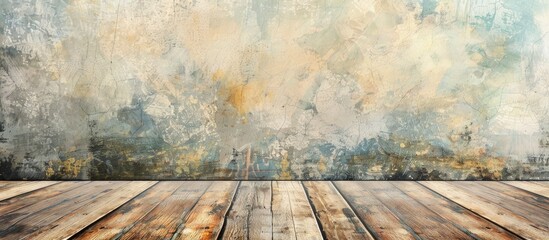 Canvas Print - Vintage art painting on a wooden floor creating an abstract background with copy space image