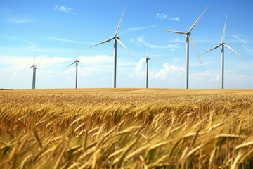 Wind Turbines Standing Tall in a Field of Golden Wheat