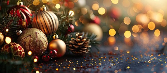 Poster - Festive holiday greeting card showcasing lovely decorations with a blurred background for adding text or other elements Perfect for copy space image