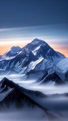 Wall Mural - Close-up of a mountain range during golden hour with vibrant colors in the sky, more clarity with clear light and sharp focus, high detailed
