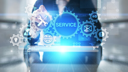 Fototapete - Service support customer help call center Business technology button on virtual screen.