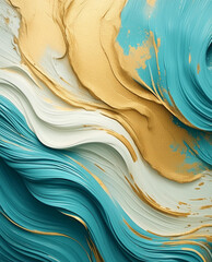 Wall Mural - Luxury background with teal and golden paint waves and splashes