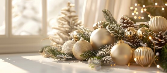 Leinwandbilder - Elegant Christmas arrangement displayed on a bright backdrop with copy space image