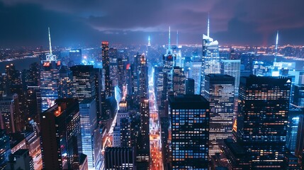 Wall Mural - Nighttime View of a Dense Cityscape with Illuminated Skyscrapers