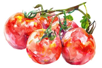 Poster - Vibrant Watercolor Tomatoes. Hand-drawn Illustration of Fresh Ripe Pink Tomatoes