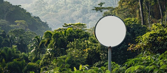 Poster - Traffic sign with a blank white circle on a natural background provides ample copy space image
