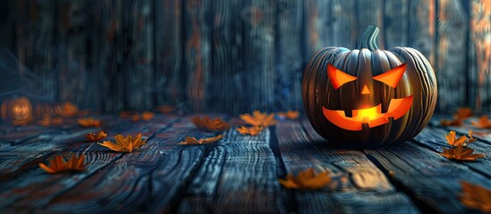 Poster - A festive Halloween themed pumpkin decoration is displayed in an image with copy space