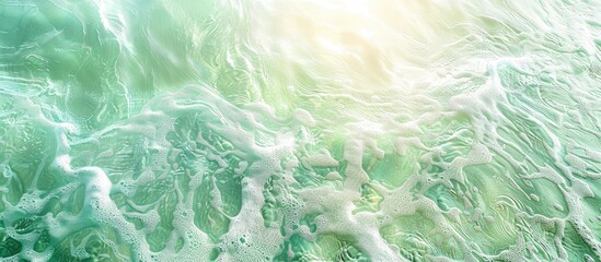 Leinwandbilder - Summer themed banner with a transparent green water surface texture showing ripples and splashes sunlit water wave top view with copy space image for skincare products