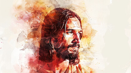 Wall Mural - Artistic portrait of jesus christ with a hopeful expression, evoking themes of faith, spirituality, and redemption