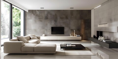 Wall Mural - Modern Living Room Interior Design With Grey Walls And Large Sofa