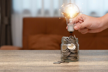 Poster - Ideas for saving energy. How to reduce electricity bills and increase savings. Saving money by saving electricity. Ideas for saving money and investing.
