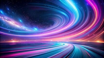 Wall Mural - Cosmic Bloom: A Symphony of Pink and Blue Light Trails  Generative AI