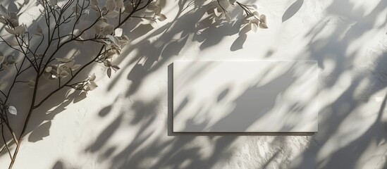 Aufkleber - Flat lay mockup featuring branches and leaves for a letter or wedding invitation capturing natural light and shadows creating a visually appealing copy space image