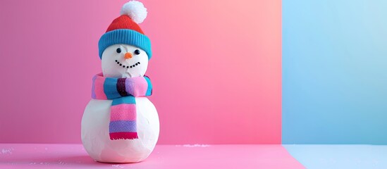 Aufkleber - Marshmallow snowman on colorful backdrop with copy space image