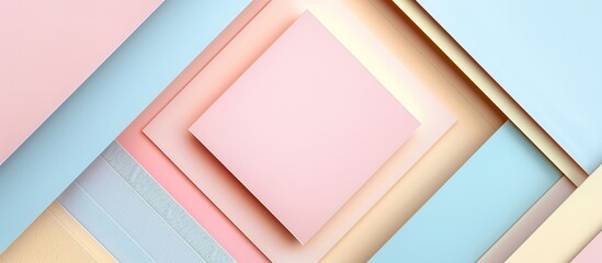 Leinwandbilder - Pastel paper background in pink blue peach and yellow shades with an empty square for text or other elements in the center suitable for a copy space image
