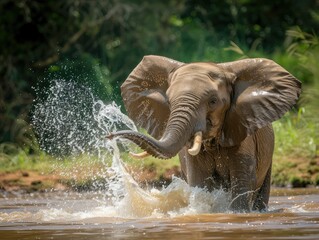 Wall Mural - elephant in water