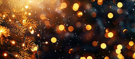 Poster - a festive scene with out of focus yellow christmas lights against a black backdrop symbolizing new y