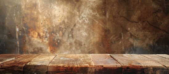Poster - Weathered scratched and dirty an old brown wooden table and wall create a rustic timber background panorama banner with ample copy space image