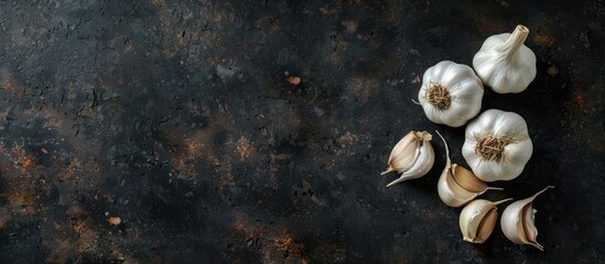 Aufkleber - Garlic viewed from above against a dark backdrop with ample copy space image